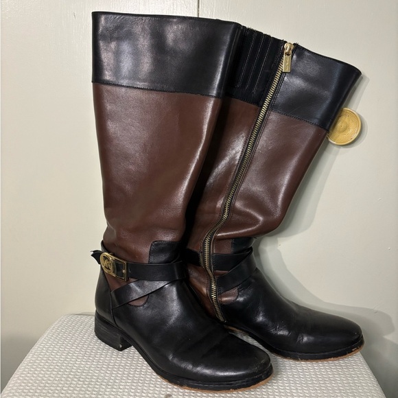 Michael Kors Black and Brown Knee-High Riding Boots - Picture 1 of 4